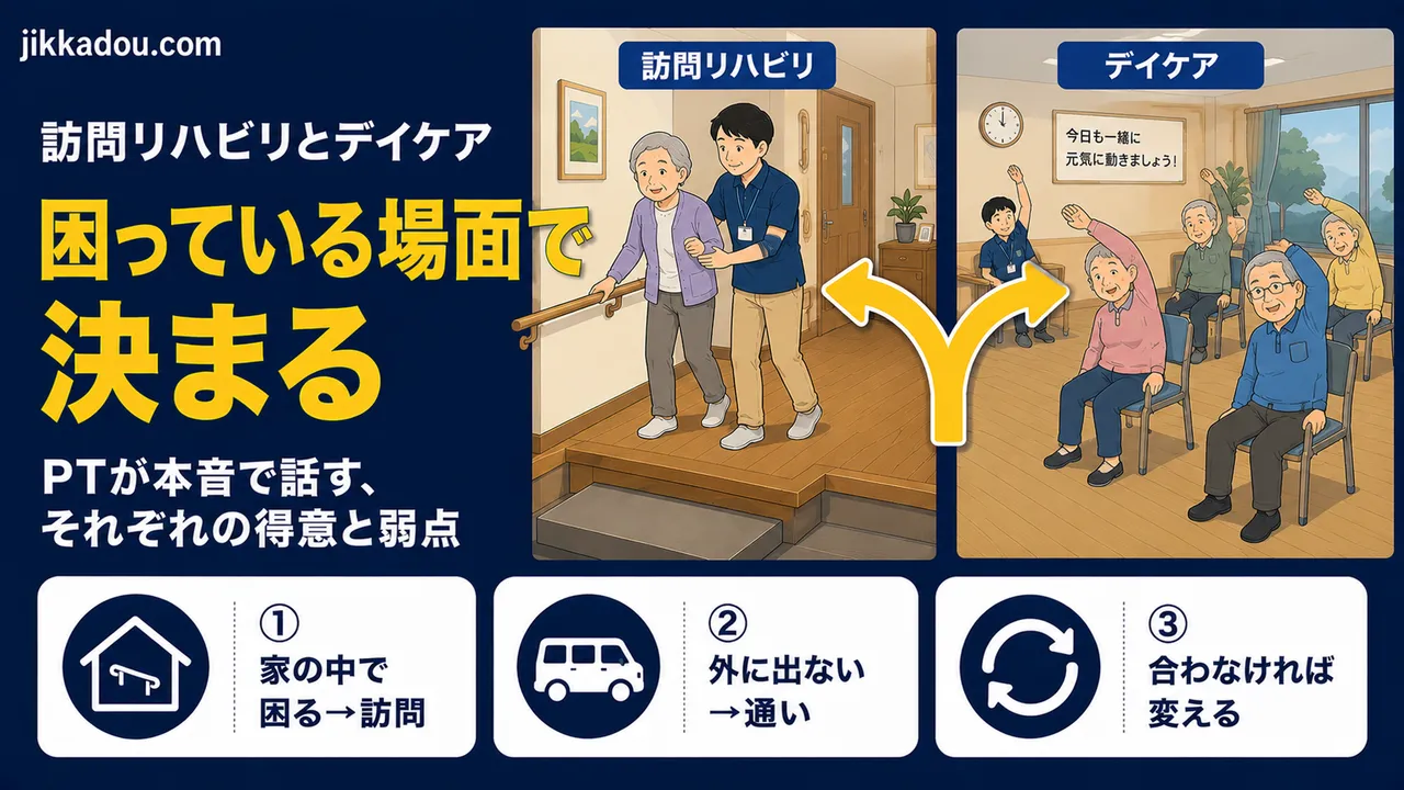 訪問リハビリとデイケア、どっちを選ぶ？——PTが本音で違いを解説