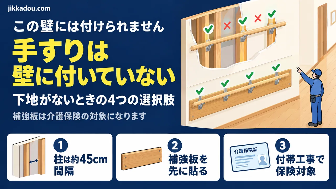 廊下に手すりが付けられない壁——「下地がない」と言われたときの4つの選択肢