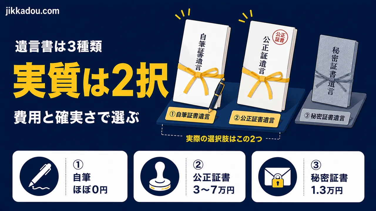 遺言書は3種類——自筆・公正証書・秘密証書の選び方と費用